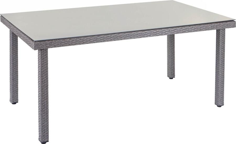 MCW Poly-rattan tuintafel Cava eettafel met glazen blad 160x90x74cm ~ grijs