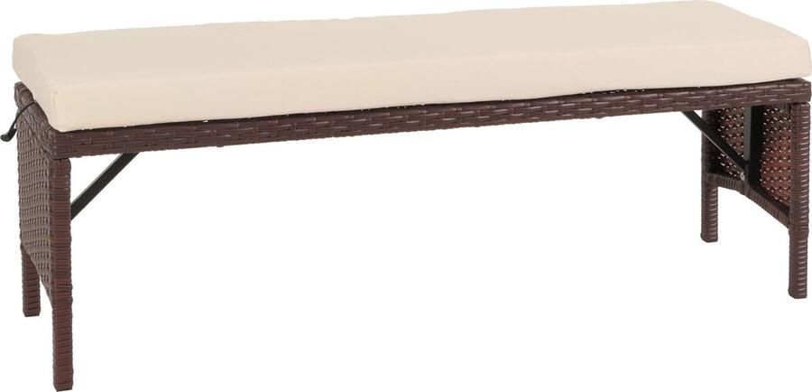 MCW Poly rotan bank -G16 tuinbank rotan bank gastronomie 112cm ~ bruin kussens crème