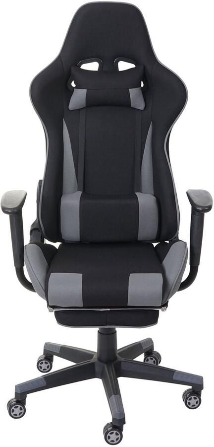 MCW Relax bureaustoel -D25 XXL bureaustoel gamestoel 150kg belastbaar voetensteun stof textiel ~ zwart grijs