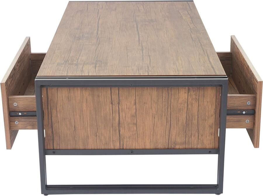 MCW Salontafel -A27 bijzettafel woonkamertafel 41x120x60cm 3D structuur metaal MDF ~ wilde eik look