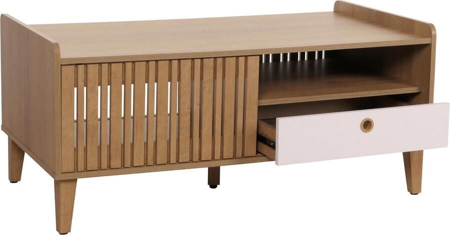 MCW Salontafel -M48 salontafel sofatafel mango massief hout 52x114x59cm ~ naturel lade wit