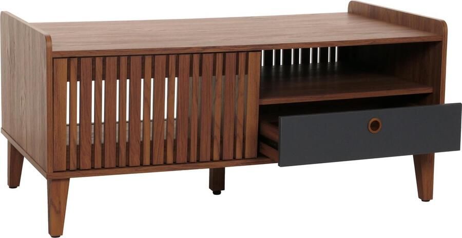 MCW Salontafel -M48 salontafel sofatafel mango massief hout 52x114x59cm ~ walnoot look donkergrijze lade