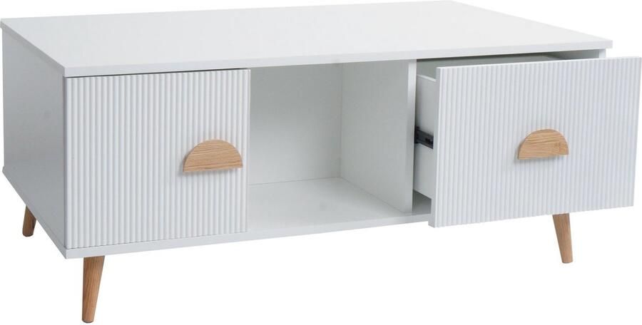 MCW Salontafel -N89 bijzettafel sofatafel laden deuren vakken 3D design melamine hout 43x100x60cm ~ wit