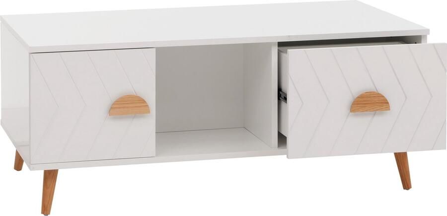 MCW Salontafel -N89 bijzettafel sofatafel laden deuren vakken visgraatmotief melamine hout 42x103x60cm ~ wit