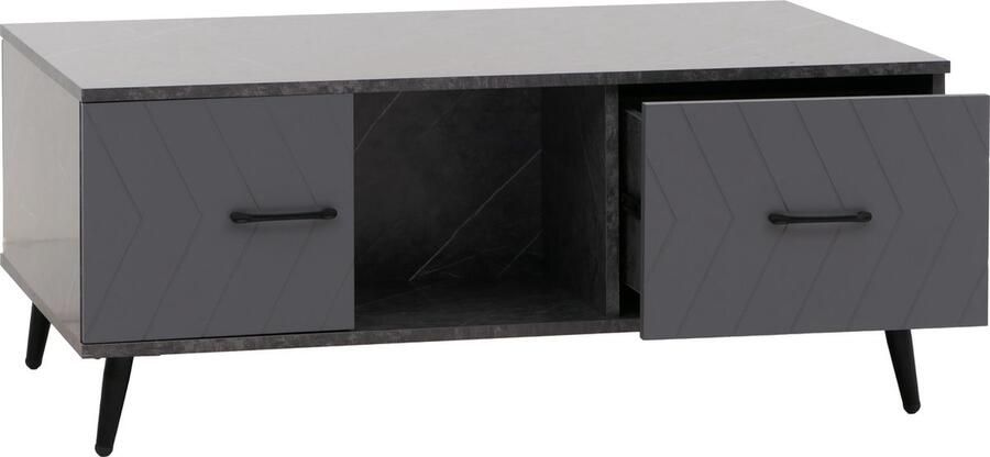 MCW Salontafel -N89 sofatafel laden deuren vakken visgraatmotief melamine hout 42x103x60cm ~ marmer look grijs