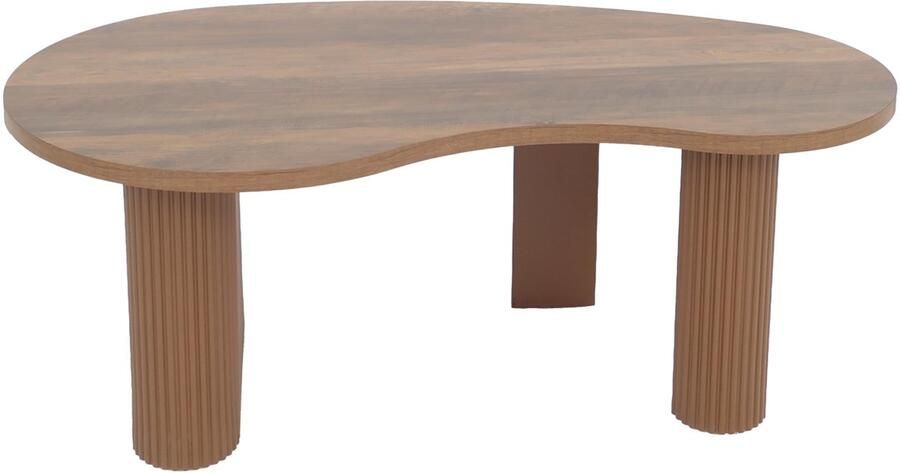 MCW Salontafel -O29 bijzettafel sofatafel organische vorm melamine hout 45x110x60cm ~ hout look bruin