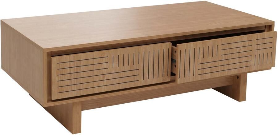 MCW Salontafel -O33 salontafel woonkamer bijzettafel 2 lades 2 vakken melamine 40x120x60cm ~ elme naturel