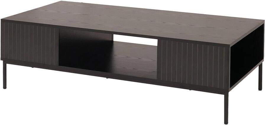 MCW Salontafel -O39 tafel bank tafel bijzettafel opbergvakken melamine MDF 39x120x60cm ~ hout look zwart