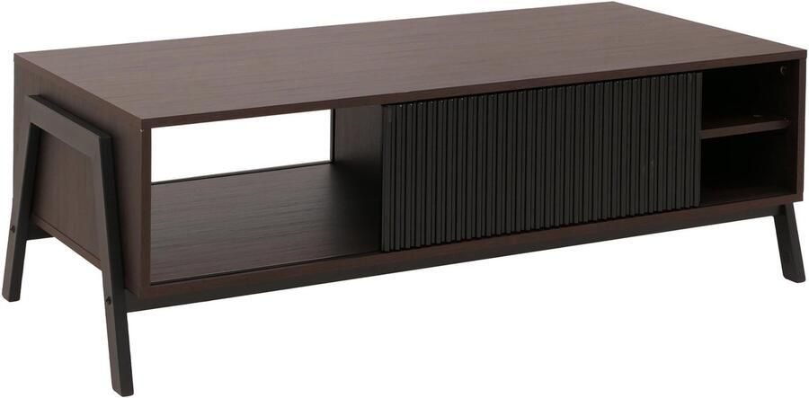 MCW Salontafel -O40 woonkamertafel opbergvakken schuifdeur MDF metaal melamine 42x120x60cm ~ walnootlook