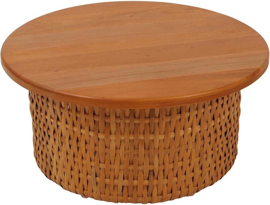 MCW Salontafel -P15 bijzettafel Sofatafel Woonkamertafel Mahoniehout Rotan rond Ø75cm