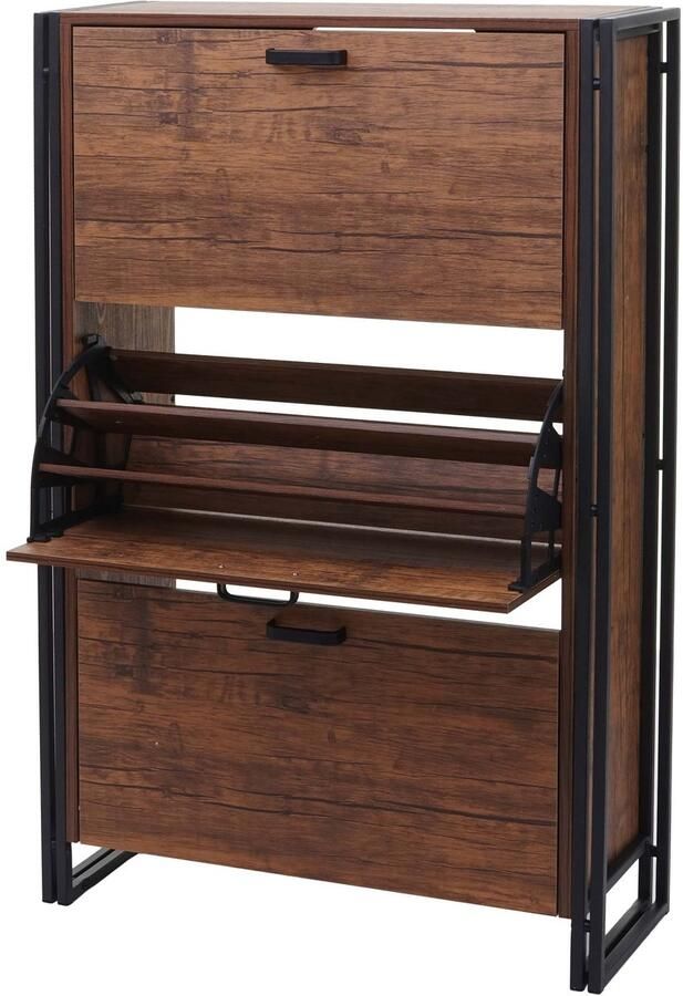 MCW Schoenenkantelaar -A27 schoenenkast schoenenrek 122x77x29cm 3D structuur 3 kleppen MVG ~ wild eiken look