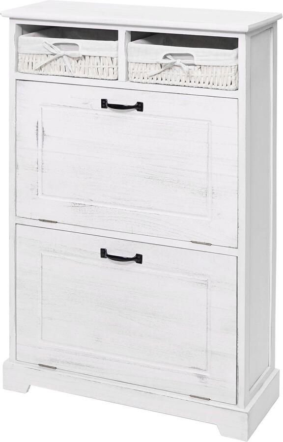 MCW Schoenenkantelaar -H19 schoenenkast schoenenrek schoenenopberger massief houten shabby look mandlade 100x60x24cm ~ wit