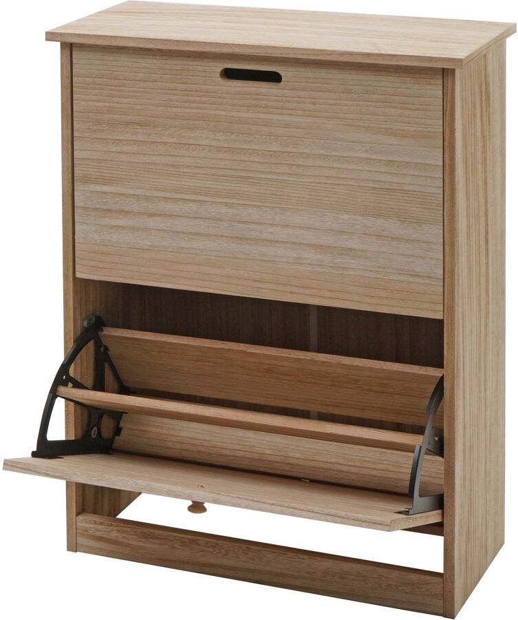 MCW Schoenenkantelaar -K45 schoenenkast schoenenrek 81x60x25cm 2 kleppen MDF gemaakt van paulownia ~ naturel bruin