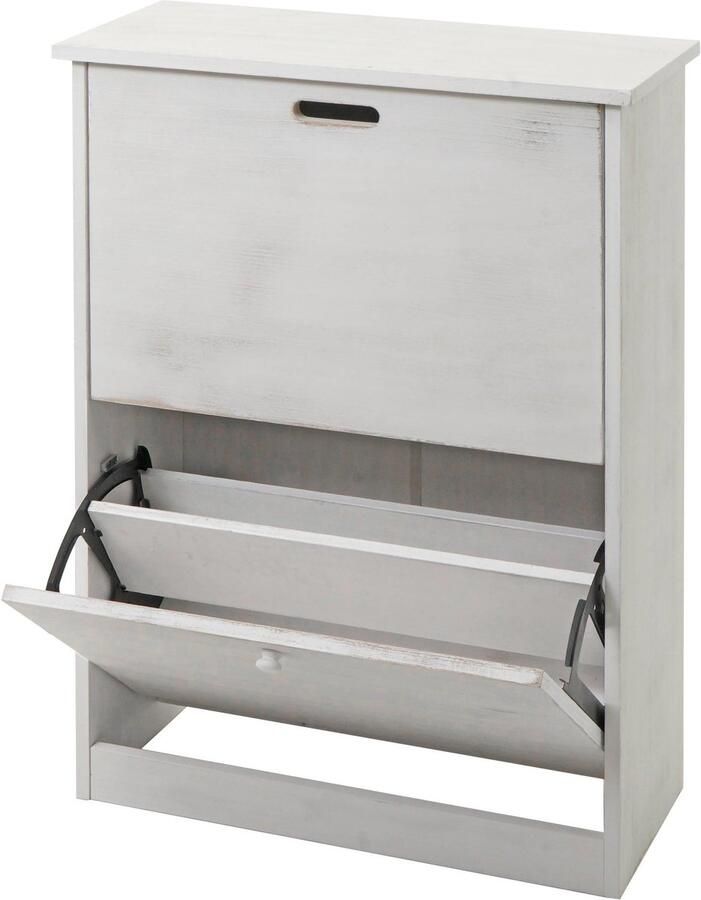 MCW Schoenenkantelaar -K45 schoenenkast schoenenrek 81x60x25cm 2 kleppen MDF gemaakt van Paulownia ~ shabby white