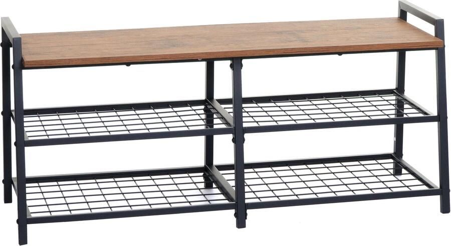 MCW Schoenenrek -A27 schoenenkast schoenenrek bank 4 compartimenten metalen 3D structuur 40x107x38cm wild eiken look