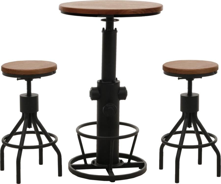 MCW Set bartafel + 2x barkruk -N17 barkruk hoge tafel in hoogte verstelbaar draaibare voetensteun industrieel hout ~ bruin