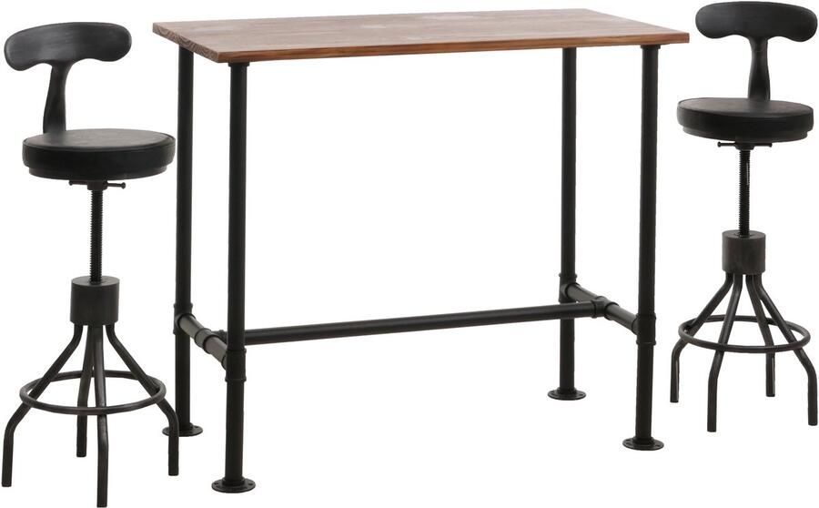 MCW Set bartafel + 2x barkruk -N21 in hoogte verstelbare draaibare voetensteun industrieel metaal kunstleer ~ bruin zwart