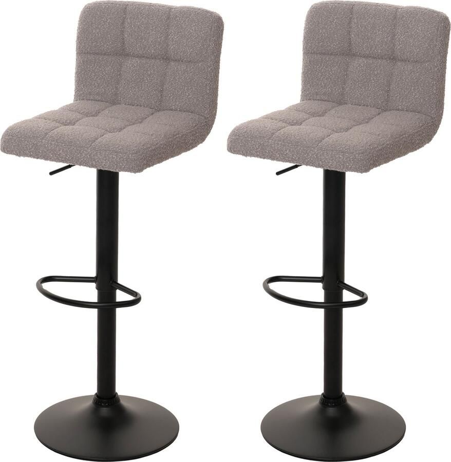 MCW Set van 2 barkrukken -G87 barkruk barstoel in hoogte verstelbaar draaibaar Boucle stof (450g m²) ~ grijs