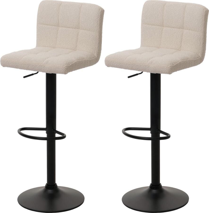 MCW Set van 2 barkrukken -G87 barkruk barstoel in hoogte verstelbaar draaibaar Boucle stof (450g m²) ~ crème-beige