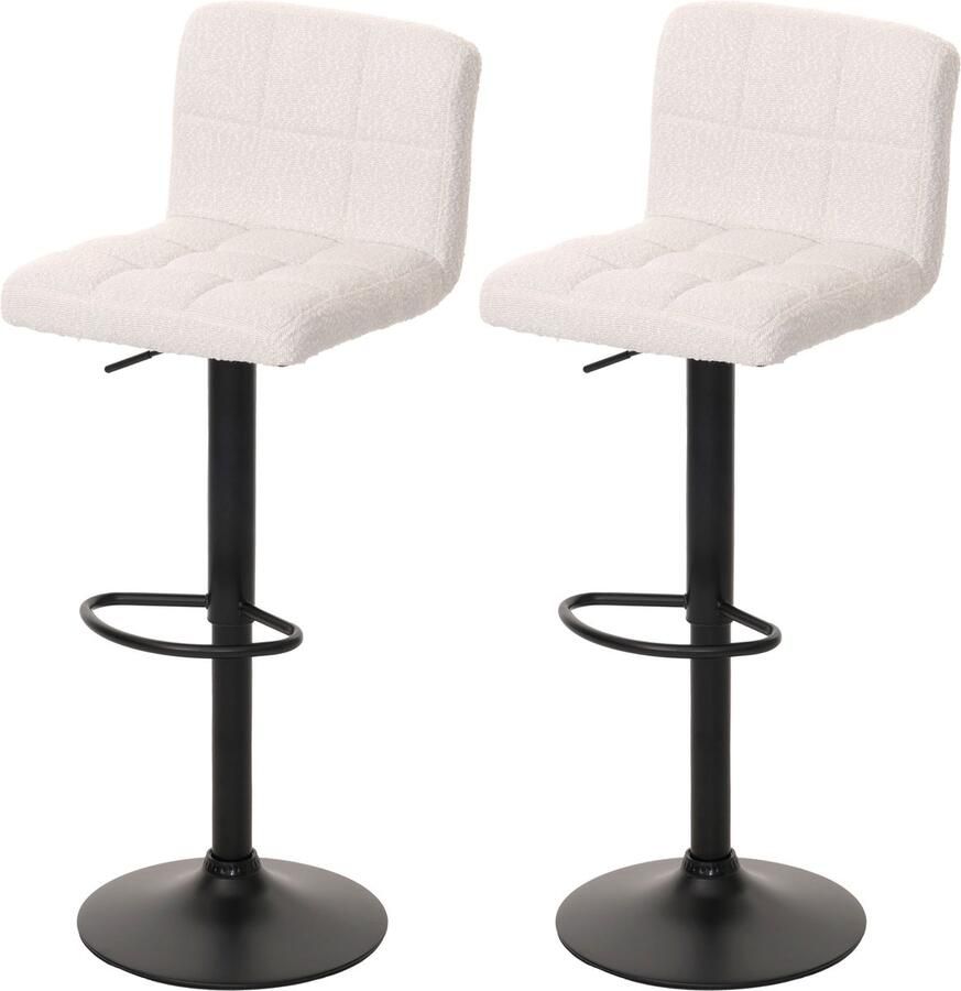 MCW Set van 2 barkrukken -G87 barkruk barstoel in hoogte verstelbaar draaibaar Boucle stof (450g m²) ~ crème-wit