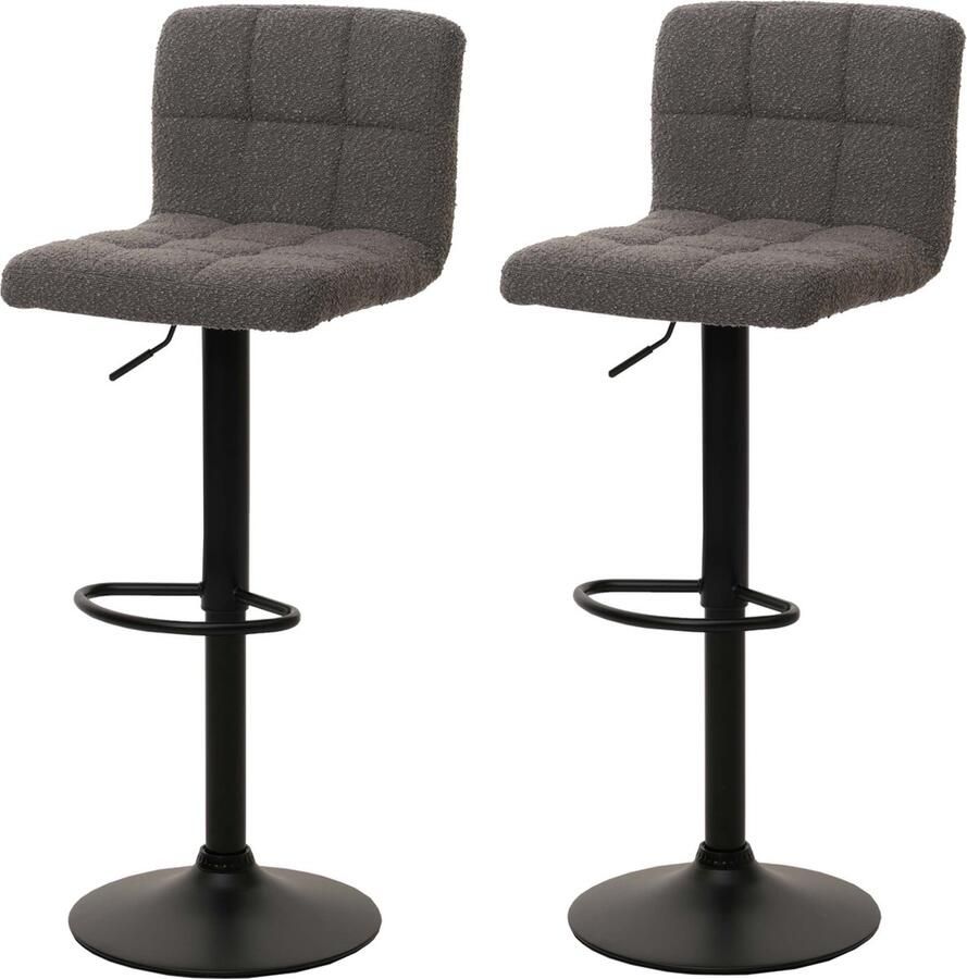 MCW Set van 2 barkrukken -G87 barkruk barstoel in hoogte verstelbaar draaibaar Boucle stof (450g m²) ~ donkergrijs