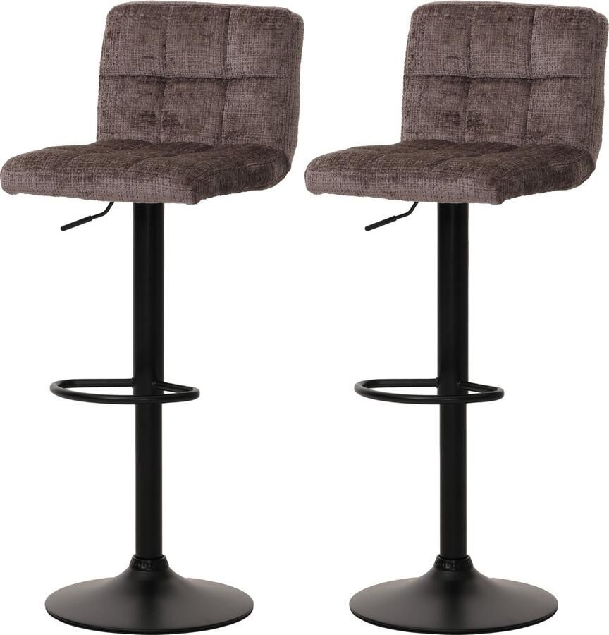 MCW Set van 2 barkrukken -G87 barkruk barstoel in hoogte verstelbaar draaibaar chenille stof (465g m²) ~ bruin