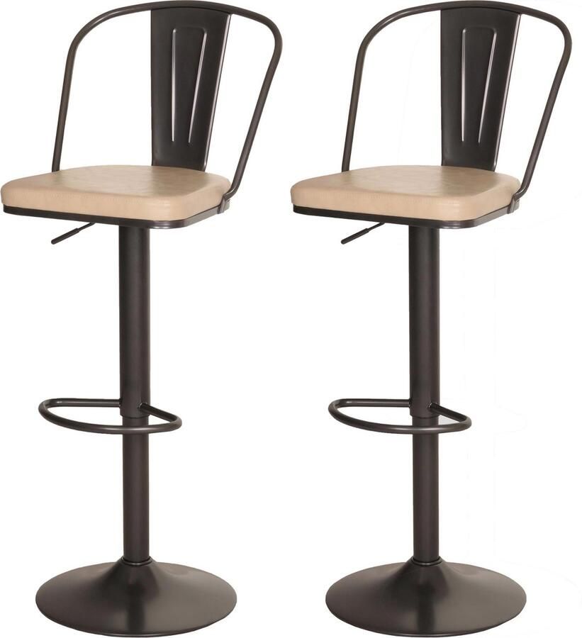 MCW Set van 2 barkrukken -H10a barkruk barstoel in hoogte verstelbaar draaibaar industrieel kunstleder metaal ~ vintage beige