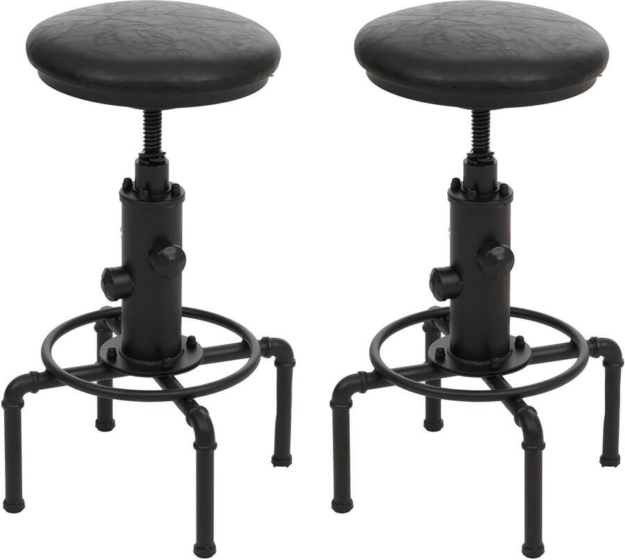 MCW Set van 2 barkrukken -N23 barkruk in hoogte verstelbaar draaibaar industrieel metaal kunstleer ~ zwart