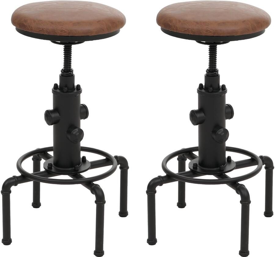 MCW Set van 2 barkrukken -N23 barkruk in hoogte verstelbaar draaibaar industrieel metaal kunstleer ~ bruin