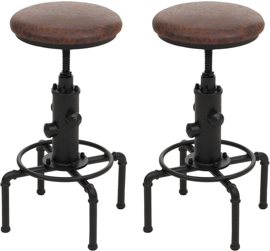 MCW Set van 2 barkrukken -N23 barkruk in hoogte verstelbaar draaibaar industrieel metaal kunstleer ~ bruin-zwart