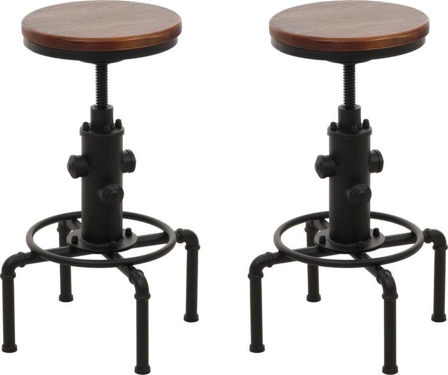 MCW Set van 2 barkrukken -N23 barkruk in hoogte verstelbaar draaibaar voetensteun industrieel staal massief hout ~ bruin