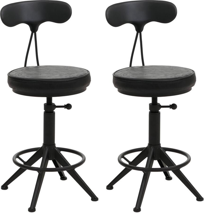 MCW Set van 2 barkrukken -O84 barkruk draaibare kruk Industrial in hoogte verstelbaar kunstleer metaal ~ zwart