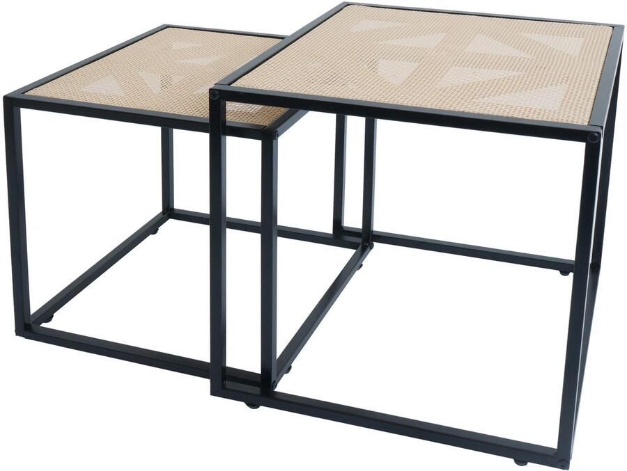 MCW Set van 2 bijzettafels -N88 salontafel woonkamertafel loungetafel vlechtwerk rotanlook