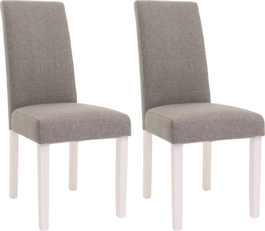 MCW Set van 2 eetkamerstoel -N66 stoel keukenstoel armstoel massief hout stof textiel grijs poten wit