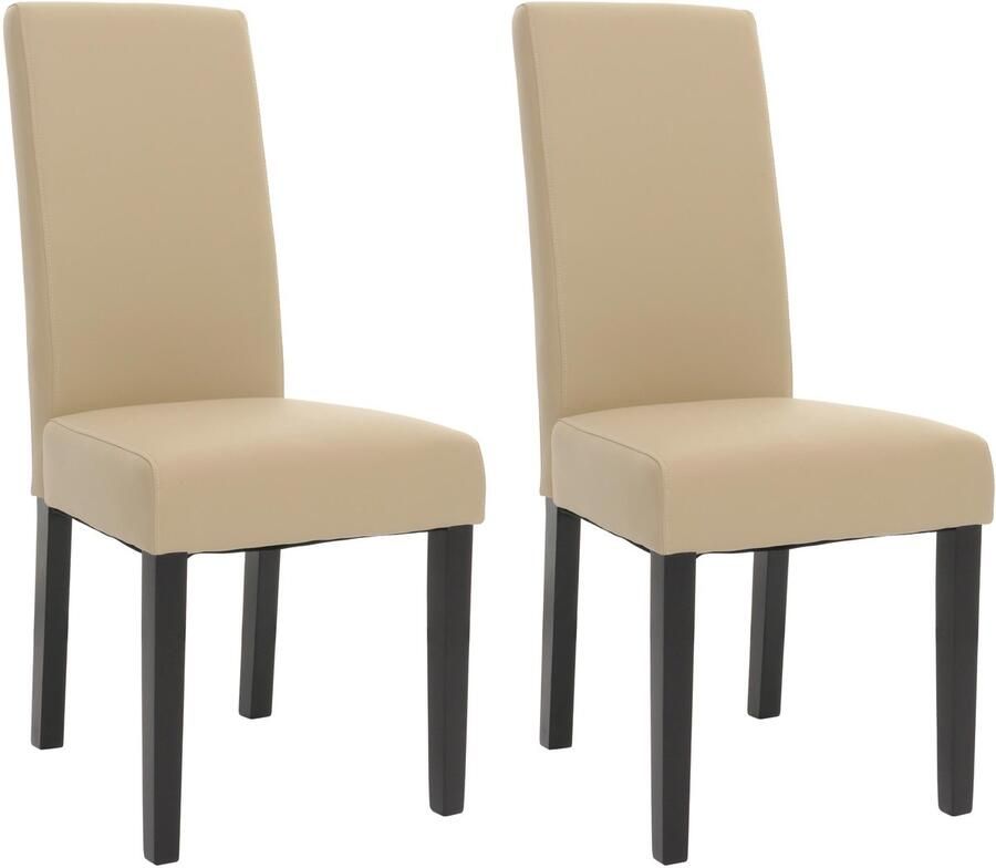 MCW Set van 2 eetkamerstoel -N66 stoel keukenstoel fauteuil massief hout kunstleer ~ crème zwarte poten