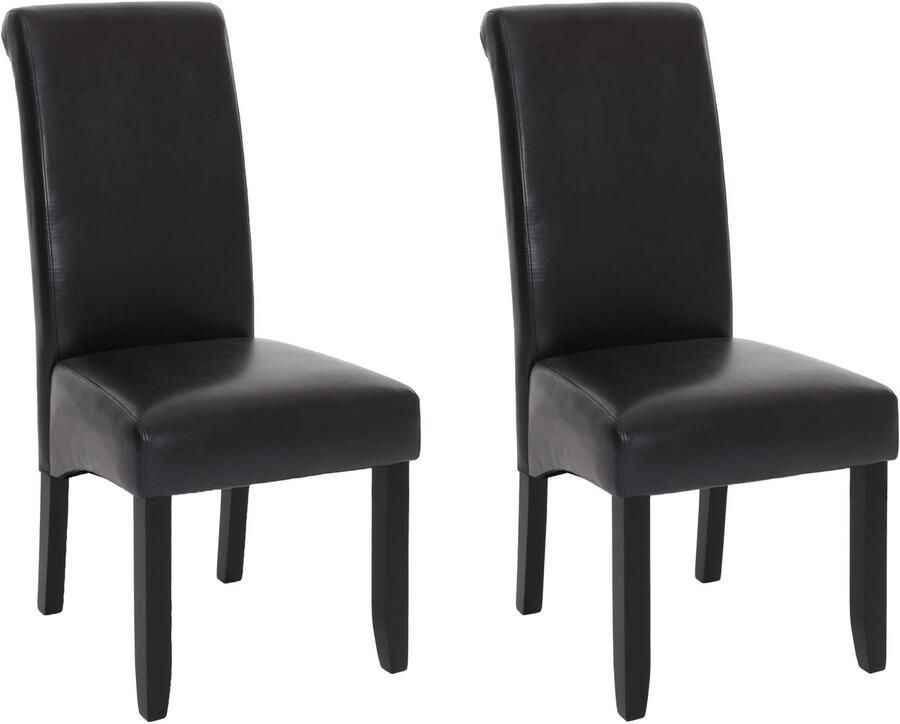 MCW Set van 2 eetkamerstoel -N67 stoel keukenstoel fauteuil massief hout kunstleer ~ zwart-bruin zwarte poten
