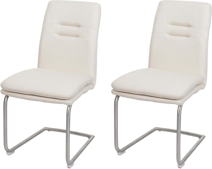 MCW Set van 2 eetkamerstoelen -H70 keukenstoel sledestoel stof textiel geborsteld roestvrij staal ~ crème-beige