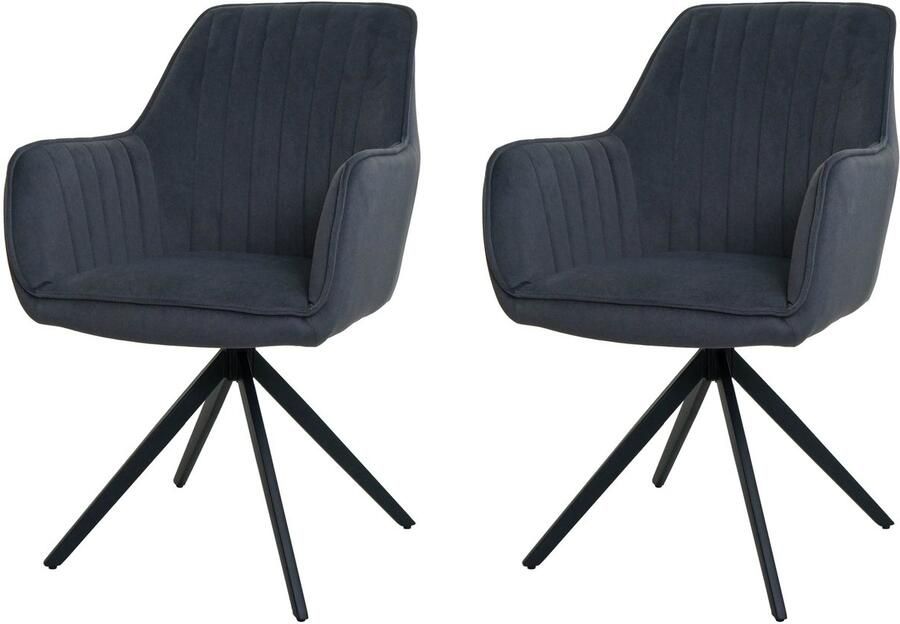 MCW Set van 2 eetkamerstoelen -L79 keukenstoel armleuningen draaibare autostoel stof textiel ~ antraciet