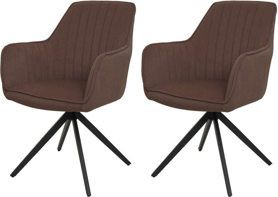 MCW Set van 2 eetkamerstoel -L79 keukenstoel relaxstoel armleuningen draaibare autostoel stof textiel ~ bruin