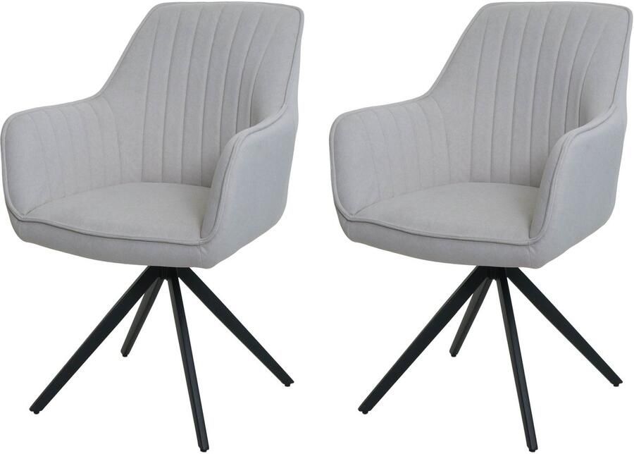 MCW Set van 2 eetkamerstoel -L79 keukenstoel relaxstoel armleuningen draaibare autostoel stof textiel ~ crème-beige