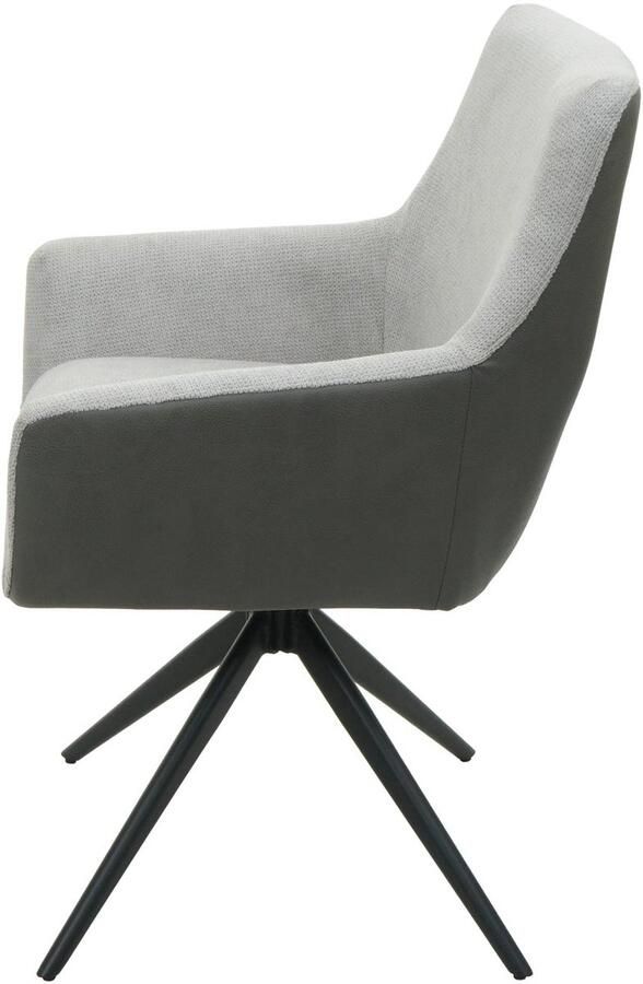 MCW Set van 2 eetkamerstoelen -L91 keukenstoel armleuning draaibaar auto positie stof textiel ~ lichtgrijs kunstleer donkergrijs