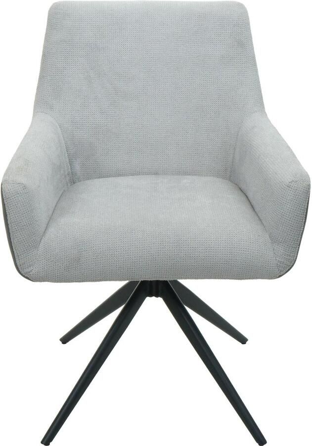 MCW Set van 2 eetkamerstoelen -L91 keukenstoel armleuning draaibaar auto positie stof textiel ~ lichtgrijs kunstleer donkergrijs - Foto 2