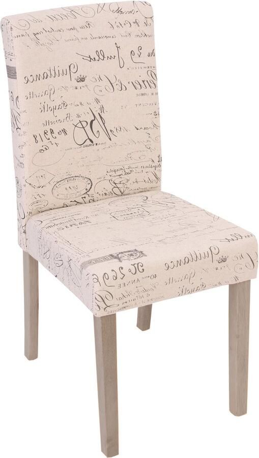 MCW Set van 4 eetkamerstoelen Littau stoel keukenstoel ~ textiel met belettering crème poten structuur eik