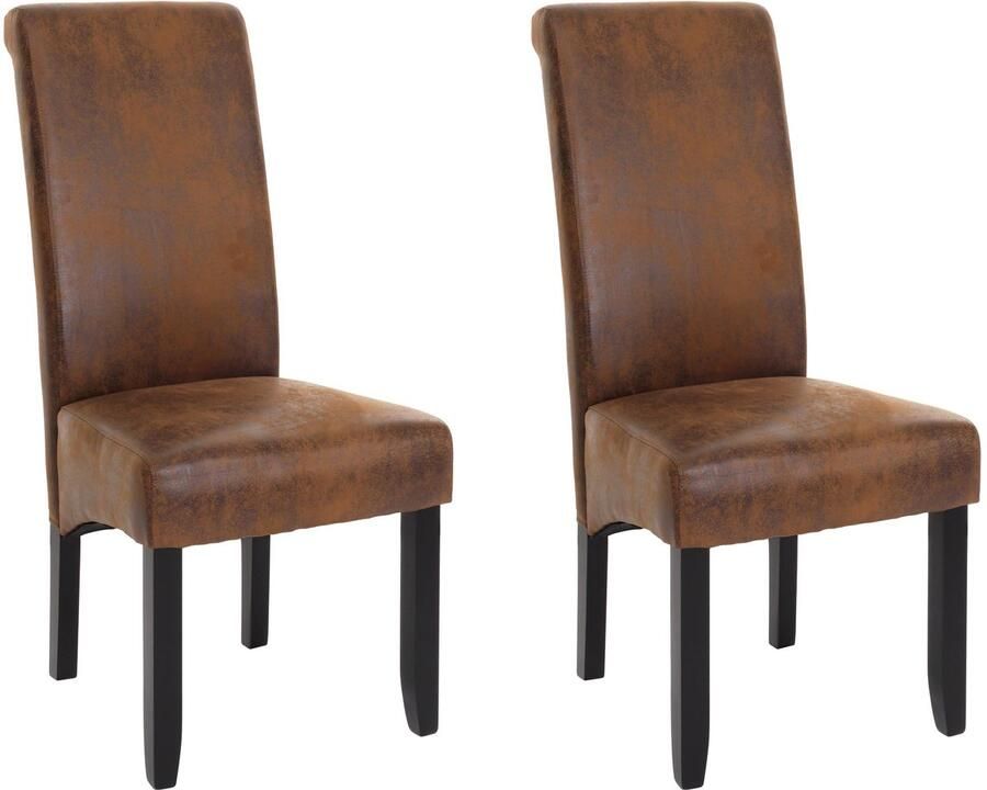 MCW Set van 2 eetkamerstoelen -N67 stoel keukenstoel fauteuil massief hout stof textiel ~ suède look zwarte poten