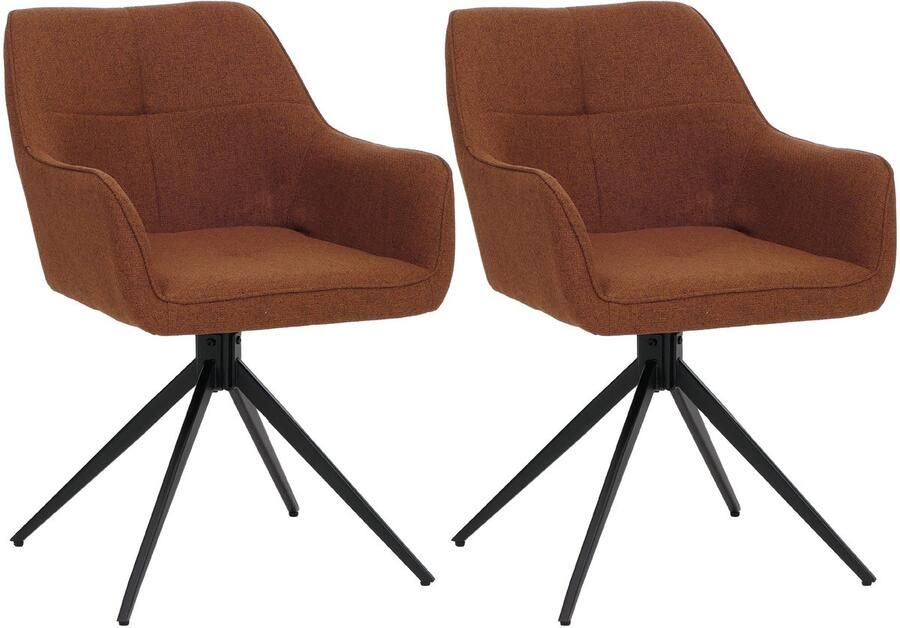 MCW Set van 2 eetkamerstoelen -O47 armleuning keukenstoel draaibaar met automatische terugvering stof textiel (270g m²) ~ terracotta