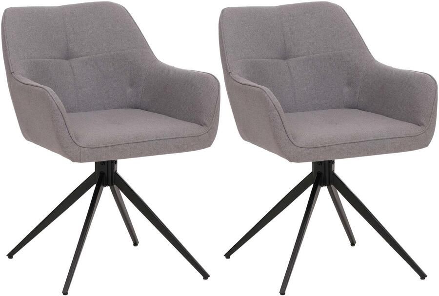 MCW Set van 2 eetkamerstoelen -O47 armleuning keukenstoel draaibaar met automatische terugvering stof textiel (270g m²) ~ lichtgrijs