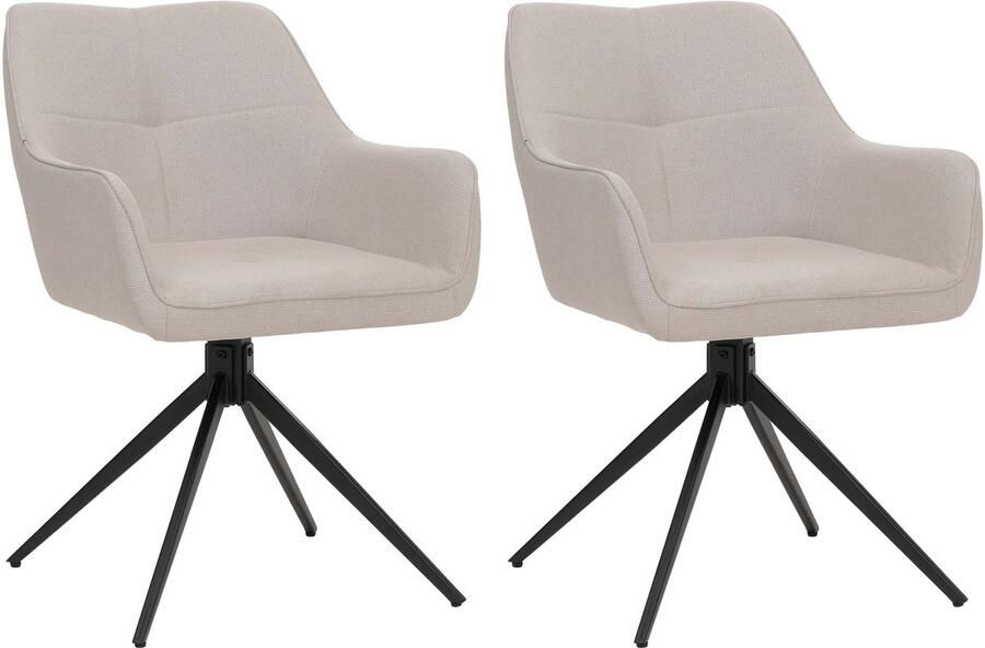 MCW Set van 2 eetkamerstoelen -O47 armleuning keukenstoel draaibaar met automatische terugvering stof textiel (270g m²) ~ crèmewit