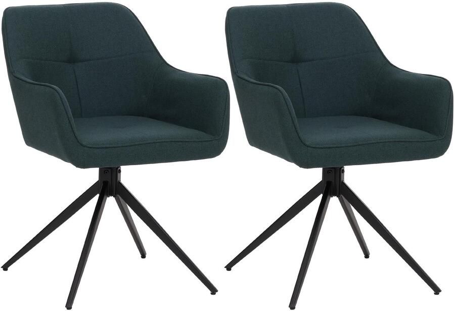 MCW Set van 2 eetkamerstoelen -O47 armleuning keukenstoel draaibaar met automatische terugvering stof textiel (270g m²) ~ petrol-groen