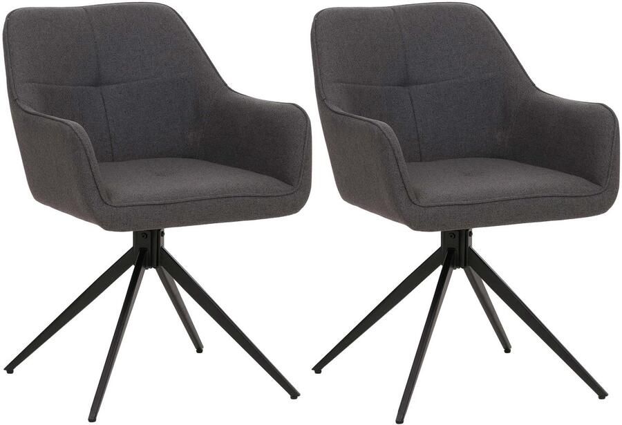 MCW Set van 2 eetkamerstoelen -O47 armleuning keukenstoel draaibaar met automatische terugvering stof textiel (270g m²) ~ grijs