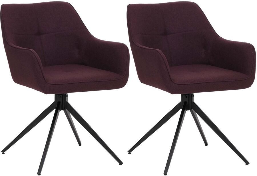 MCW Set van 2 eetkamerstoelen -O47 keukenstoel armleuning draaibaar met automatische terugvering stof textiel (270g m²) ~ bordeaux